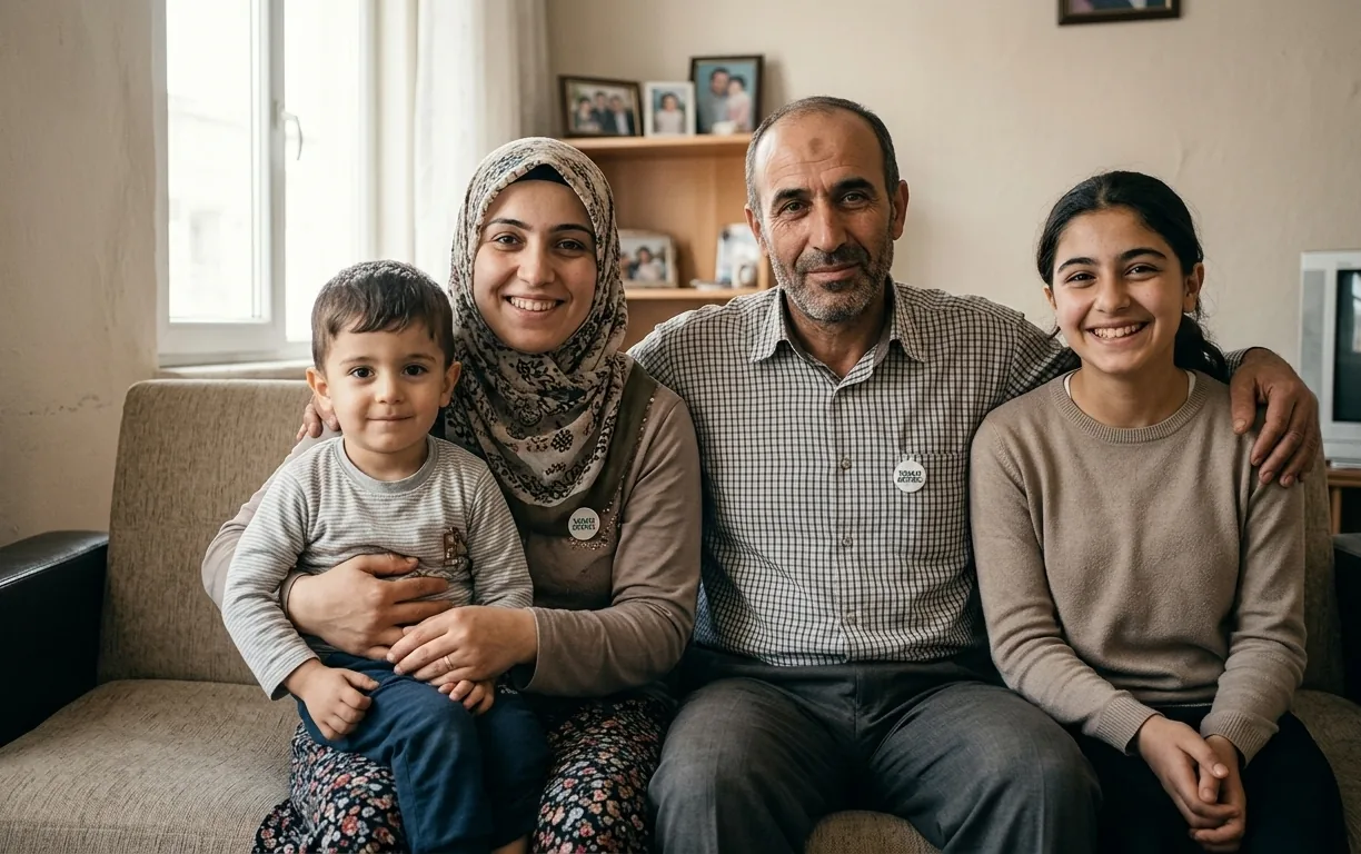 Destek aldıktan sonra mutlu bir Türk ailesi